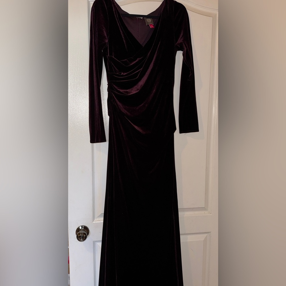 Vince Camuto Velvet Long Sleeve Dress - Deep Burgundy - Picture 2 of 3